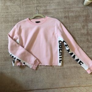 TopShop Pale Pink/Black/White Raw Hem Sweatshirt